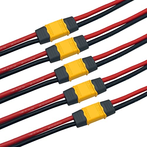 5Pairs XT60H (XT60 Upgrade Plug Male Female Extension Connector Adapter with Sheath Housing with 12AWG 10cm Silicone Wire for RC Lipo Battery FPV Racing Drone - style: XT60H