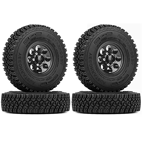 4PCS 1.55 Inch Alloy Beadlock Metal Wheel Rim Tyre Rubber Tires for 1/10 RC Crawler Car Jimny Axial AX90069 D90 TF2 Tamiya CC01 LC70(Black) - color: 90mm-black