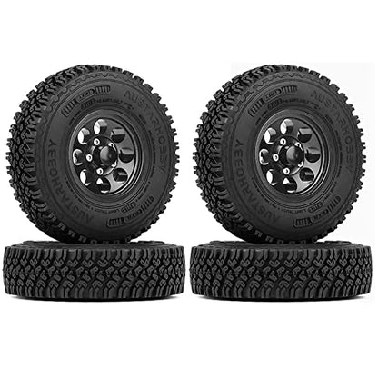 4PCS 1.55 Inch Alloy Beadlock Metal Wheel Rim Tyre Rubber Tires for 1/10 RC Crawler Car Jimny Axial AX90069 D90 TF2 Tamiya CC01 LC70(Black) - color: 90mm-black