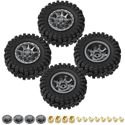 GLOBACT 1.2 Beadlock Wheel Tires 62*24mm for TRX4M SCX24 1/18 1/24 Titanium | 9-Spoke, Aluminum, Soft Sticky Rubber Tires