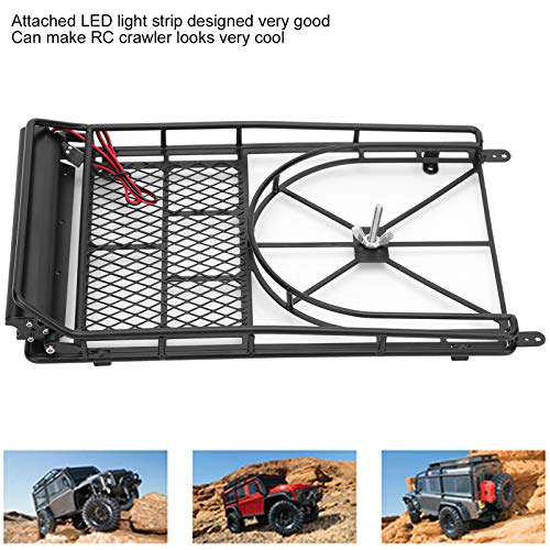 RC Roof Rack Luggage CER for, Metal Roof Rack with LED Strip, ccessory for Weight Black for RC Crawler Car