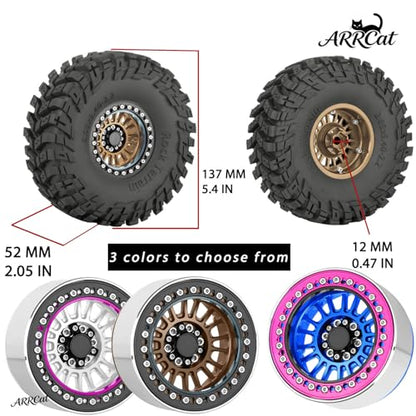 Alloy 2.2 Wheel Tires for 1/10 TRX4 TRX6 SCX10 SCX10 II SCX10 III SCX10 Pro Gen7/8 D90 VS4-10 MST CFX RC Crawler Car,RC 2.2 Beadlock Wheel Off Road Buggy Rally RC Truck Tires,Silver - color: Silver - (Alloy 2.2 Tires)