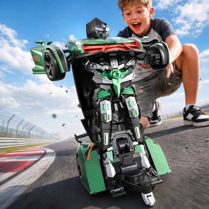 Veeniix V992 1:14 Scale 2-in-1 Transform RC Robot Car Toy, Green | Gesture Sensing & Auto Deformation, LED Lights & Sound, 2 Batteries 60 Min Play, Durable ABS, Gifts for Boys and Girls 4-6 - color: Green