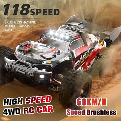 1/18 Brushless RC Cars for Adults, 4x4 Offroad Truck All-Terrain, 37mph+ High Speed Fast RC Cars, Waterproof Electric Powered Remote Control Car, 3 Batteries (Red) - color: 3 Batties(red1)