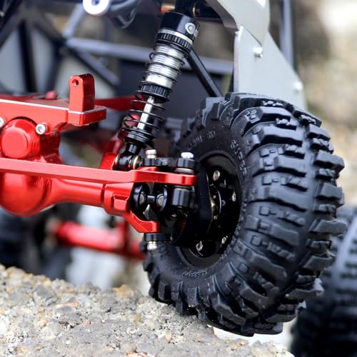 OGRC +4mm Axles with Double Joint Shaft & Brass Steering Knuckle for SCX24 | Aluminum Axle Housing, Brass Steering Knuckles, Stock 2/16T Gears, for Axial SCX24 AX24 1/24 RC Crawler, Red - color: Red