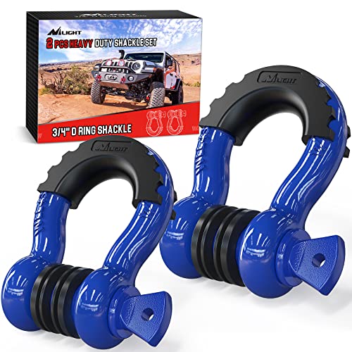 Nilight 2 Pack 3/4" D-Ring Shackle with 7/8" Screw Pin 41,887lbs Break Strength, Heavy Duty Off Road Recovery with Isolators Washers for Use with Tow Strap, Winch, Off-Road Jeep Truck Vehicle - color: Blue 3/4" 2 Pack, size: 3/4 inches