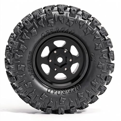 1.3” Aluminum Beadlock Wheels & Mud Terrain Tires Set for 1/18 1/24, -7.6mm Offset RC Crawler Car Fits TRX4M, Axial SCX24 AX24, Redcat Ascent-18, FCX24, 66 x 26mm, Pre-Assembled, 4 pcs Black - color: Black