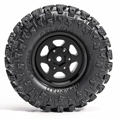 1.3” Aluminum Beadlock Wheels & Mud Terrain Tires Set for 1/18 1/24, -7.6mm Offset RC Crawler Car Fits TRX4M, Axial SCX24 AX24, Redcat Ascent-18, FCX24, 66 x 26mm, Pre-Assembled, 4 pcs Black - color: Black