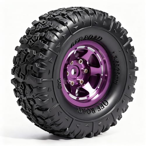 1.3” Aluminum Beadlock Wheels & Mud Terrain Tires Set for 1/18 1/24, -6.0mm Offset RC Crawler Car Fits TRX4M, Axial SCX24 AX24, Redcat Ascent-18, FCX24, 66 x 26mm, Pre-Assembled 4 pcs, Purple - color: Purple