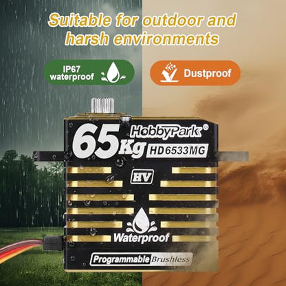 HobbyPark Waterproof 897oz-in 65KG High Torque Servo Brushless Motor 8.4V HV Servo Metal Gear RC Servo Programmable 2BB for 1/8 1/10 1/12 RC Crawler RC Truck RC Car Buggy Robotic Control Angle 180°