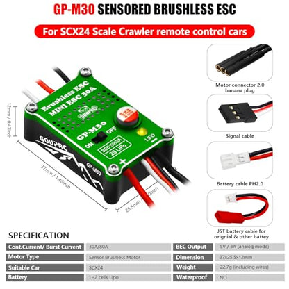 GOUPRC 30A Brushless ESC & 2204 2400KV Brushless Outrunner Motor with Mount Combo Kit for SCX24 Axial 1/24 Remote Control Crawler Truck Car - color: Green With Motor Mount