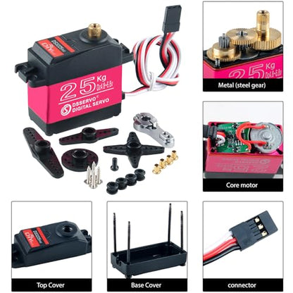 DS3225 25KG Digital Servo Motor 270 Degree High Torque Full Metal Gear RC Servo with 25T Servo Arm Horn IP66 Waterproof for 1/8 1/10 Baja RC Cars Crawler Buggy Truggy