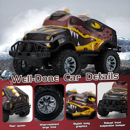 Dinosaur-Shaped Off-Road Vehicle Remote Control Cool Off-Road Vehicle Truck, 2.4GHz RC Car with LED Lights, 1:20Scale, RC Truck, Remote Control car from a Long Distance.Gifts for Boys (Brown) - color: Brown