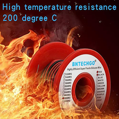 BNTECHGO 28 Gauge Silicone Wire Spool Red and Black Each 50ft 2 Separate Wires Flexible 28 AWG Stranded Tinned Copper Wire | Flexible 28 AWG Stranded Tinned Copper Wire Silicone Rubber Insulation For RC Models, Drone, Robot, EV Charger, 3D Printer - size: