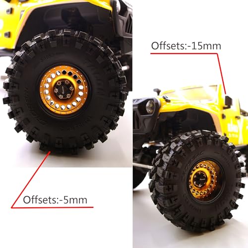 Adjustable 2 Offsets RC 2.2 Beadlock Wheels Rims 1/10 Crawle Car Wheel Aluminum Hub Upgrades for Remote Control SCX10 Capra Wraith Trx4 (4PC) (Black ＆ gdlden) - color: Black ＆ Gdlden