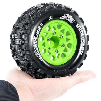 1/10 Scale RC Truck Tires 2.8inch Tire and Wheels with 12mm/14mm Hexes fit Stampede Arrma Big Rock Granite VORTEKS 3S Traxxas Slash, Stampede Rustler, Hoss (Green) - color: Green