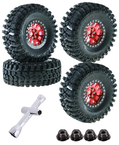 RC 2.2in Tires Tyres & Aluminium 2.2in Beadlock Wheel Rim for 1/10 SCX10 Capra AMG 6x6 TRX4 Gen8 Everest Gen 7 Pro RC Crawler (4PCS Red) - color: Red/2.2wheels-scx10