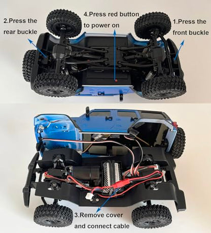 HLSFWDRIVE 1/18 RC Crawler Jeep RC Truck 4x4 Off Road RTR All Terrain | Remote Control Rock Crawler Full Proportional 370 Motor Upgraded Chassis 3 Speed Outdoor Indoor Hobby Model Adult