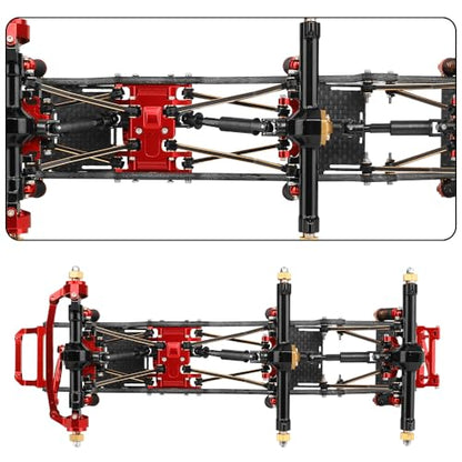 LCG 6x6 8×8 Carbon Fiber Chassis Frame with Metal Axles for 1/24 RC Crawler Car Axial SCX24 Refit Kit (6X6 red) - color: 6x6 Red