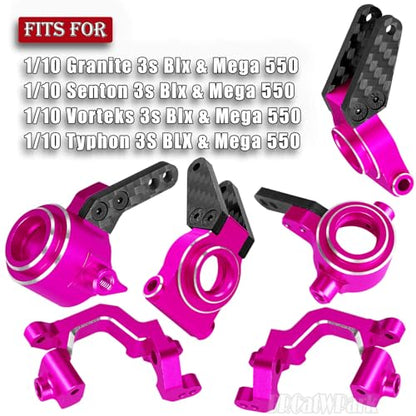 RC Aluminum Caster Block,Steering Blocks,Rear Stub Axle Carriers w/Bearings Upgrades Part for 1/10 Senton/Granite/BigRock/Vorteks/Typhon 3S Blx 4X4 Mega 550,Pink