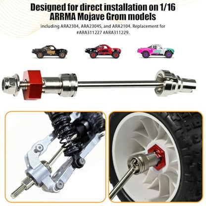 Hardened Steel CVD Drive Shafts Set with Adapters, Nuts, Center Drive Cups, Front Rear Dogbone Driveshaft Axles Upgrades Part for 1/16 Mojave Grom ARA2304, ARA2304S, ARA2104 (Silver,Red) - color: Silver-red