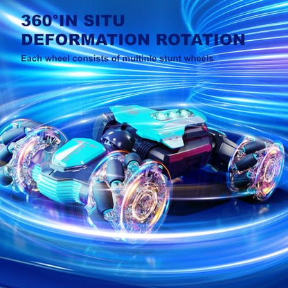Gesture Sensing Rc Stunt Car,Remote Control Transform Car 2.4ghz 4WD 360° Rotating Drift RC Cars with Lights & Music,Kids Toys for Boys 6-8,Ideas Gifts for Kids Age 5 7 9 10 11 12 Years Old