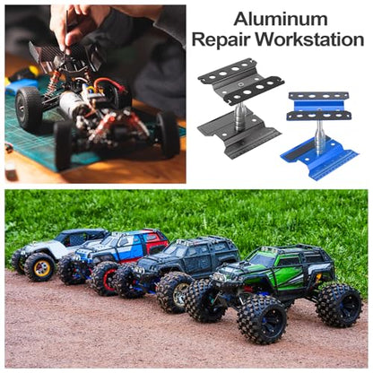 MECCANIXITY 1 Set RC Car Work Stand Lift Lower Aluminum Repair Workstation 360 Degree Rotation with Dark Blue Screw Tray for 1/8 1/10 1/16 Scale RC Car Crawler Truck Vehicle (Dark Blue) - color: Blue