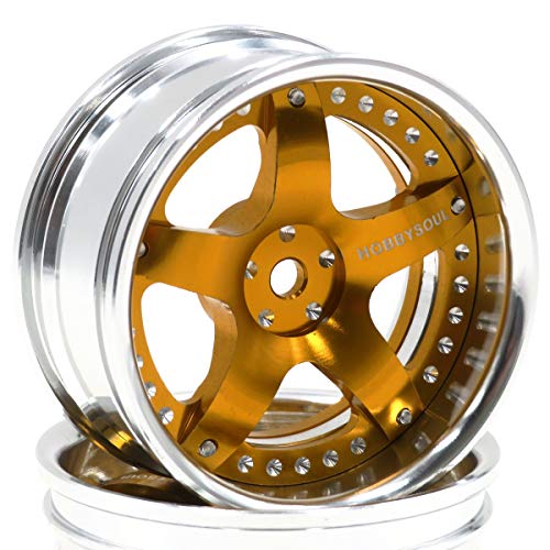 2pcs RC 1/10 Aluminum On Road Wheel Rims Hex 12mm Adjustable Offset Silver/Gold Color Fit for 1:10 RC On Road Drift Touring Street Car Tire Tyre - color: Silver & Gold