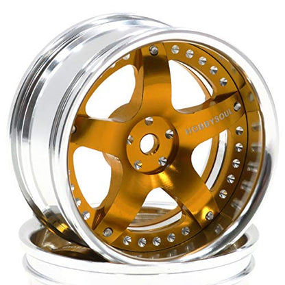 2pcs RC 1/10 Aluminum On Road Wheel Rims Hex 12mm Adjustable Offset Silver/Gold Color Fit for 1:10 RC On Road Drift Touring Street Car Tire Tyre - color: Silver & Gold