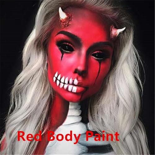 Go Ho Liquid Red Face Body Paint(2.1 oz),Red Makeup Water Based Face Paint and Body Paint for Airbrush Makeup Special FX, Cosplay, and Halloween Make up - color: Red