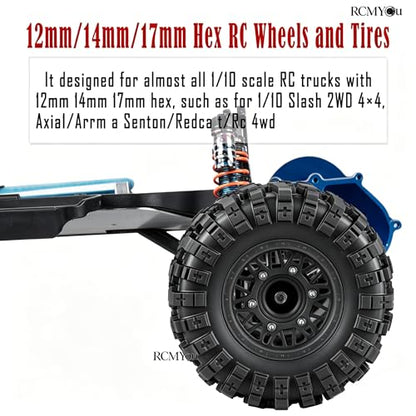 Rc Wheels and Tires Set for 1/10 Slash 2WD 4×4 4WD,Senton,Axia1,Redca t,Rc4w d,Detachable Replacement Running on Off-Road Tire,on-Road Tire w/12mm/14mm/17mm Hex,Soft Tires Plastic Rim,Black - color: Black (1/10)