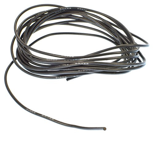 10' Black 22 Gauge Super Flexible High Strand Battery/Motor Silicone Insulated Copper Wire #1191