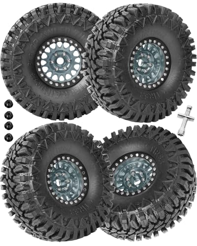 RcarmumbWow RC 1.9in Beadlock Wheels and Tires for 1/10 TRX4,Axia1 SCX10 II 90046 SCX10 III,D90 RC Crawler Car,Alloy 1.9in rc Beadlock Rims,Soft Rubber 1.9in rc Beadlock Tires,4pcs,Titanium - color: Titanium(4pcs)