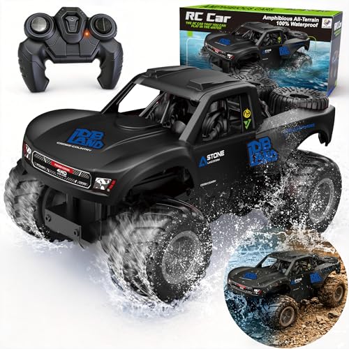 Amphibious Remote Control Car Monster Truck - 4WD Waterproof 1:16 Large All Terrain Off Road Vehicle RC Drift Cars Beach Pool Toys Gifts for Boys Kids 8-12 - color: Blue