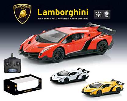 Remote Control Car Lamborghini Licensed 1:24 RC Car 2.4G,Yellow | Veneno Officially Licensed LED Lights Toy RC Cars Model Vehicle for Boys 6,7,8 Years Old - color: Yellow