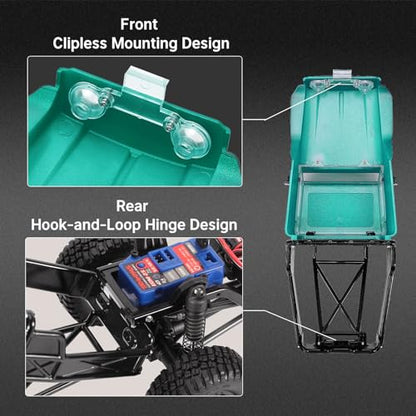 INJROA IR40 Truck Body with Tube Cage for 1/18 TRX4M Defender Bronco(Green) - color: Green