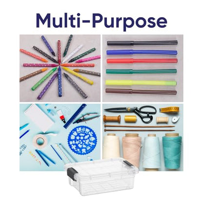 Superio Mini Storage Container Plastic Crayon Box Art Supplies and Sewing Case Stackable Clear Small Organizer for Beads, Stationery, Chalk, and Food, 0.7 Quart, 4 Pack - size: 0.7 Quarts, style: 4 Pack