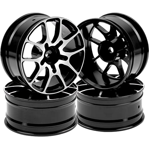 Aluminum Alloy 1/10 On-Road Racing Touring Drift Car Wheel Rims 12mm Hex Hub 26mm Width Compatible with Tamiya TT01 Kyosho RedCat Sakura D4 XIS HSP 1/10 RC Car (Black) - color: Black