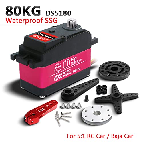 80kg 1/5 Scale Motor Servo HV 18T Steel Gear Large Torque for Redcat HPI Baja 5B SS RC Car Compatible SAVOX-0236 LOSI XL 180 Degree - size: 80KG-180°