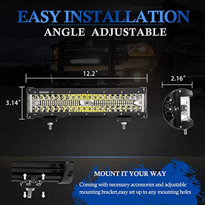 BUNKER INDUST Side Shooter LED Light Pods Wiring Harness Kit, 1 Pcs 12" Spot Flood LED Light Bar 90W Work Light Waterproof Cube Lights Off-Road Driving Bumper Light for ATV UTV Truck Boat Tractor - size: 12 Inch