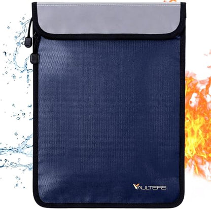 Upgraded Two Pockets Fireproof Document Bag (2000℉), 15”x 11” Fire Proof Bag for Documents with Zipper, Waterproof Document Pouch for Valuables, Legal Documents Safe Storage (Blue) - color: Blue