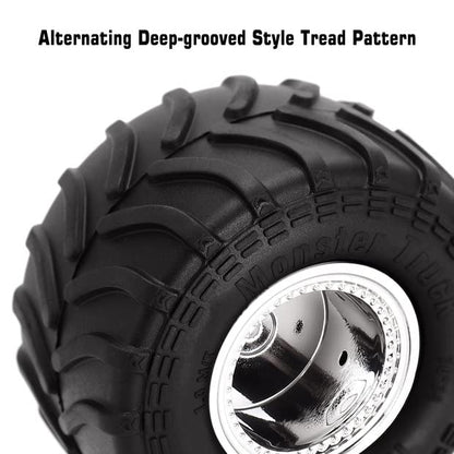 INJORA RC Monster Truck Wheel Rim Tires Set 70 * 38mm Tires for 1/24 RC Crawler Car Axial SCX24 Bronco Gladiator C10 JLU Deadbolt B17 FMS FCX24 and TRX4MT, MT1012 (Silver) - color: Silver
