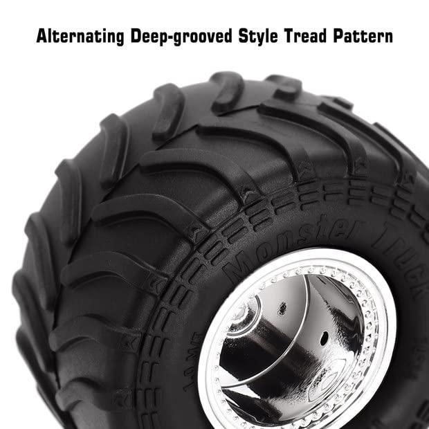 INJORA RC Monster Truck Wheel Rim Tires Set 70 * 38mm Tires for 1/24 RC Crawler Car Axial SCX24 Bronco Gladiator C10 JLU Deadbolt B17 FMS FCX24 and TRX4MT, MT1012 (Silver) - color: Silver