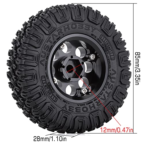 4PCS 1.55inch Tyres Beadlock Plastic Wheel Rims Hub Rubber Tires Set Compatible with 1:10 RC Crawler Axial AX90069 D90 TF2 Tamiya CC01 LC70 MST JIMNY (Black) - color: 85mm-black