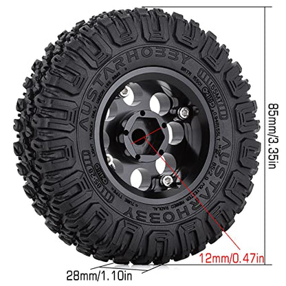 4PCS 1.55inch Tyres Beadlock Plastic Wheel Rims Hub Rubber Tires Set Compatible with 1:10 RC Crawler Axial AX90069 D90 TF2 Tamiya CC01 LC70 MST JIMNY (Black) - color: 85mm-black