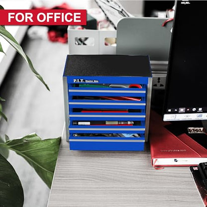 P.I.T. Mini Tool Box,Small Metal Toolbox Organizer with 5 Drawers,Blue | 8.6"W X 4.6"D Cute Size,Q235 Steel,Magnetic Locking Mechanism,PVC Drawer Liners - color: Blue, size: 5-Drawer