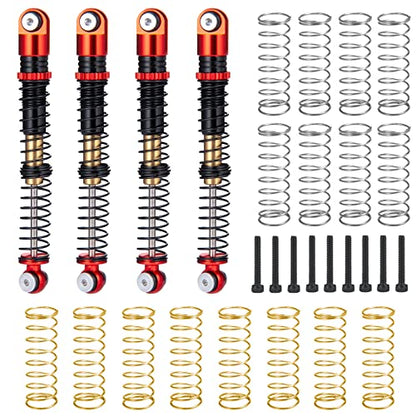 MOHERO Adjustable RC Shocks Absorber Damper 53mm Aluminum 4Pcs for 1/24 Axial SCX24 RC Crawler Car Upgrade Parts (Red) - color: Red