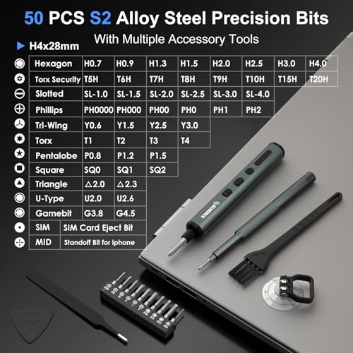 STREBITO Electric Screwdriver, 67 in 1 Mini Electric Screwdriver | 50 S2 Magnetic Bits, 5 Torque Settings, 4 LED Lights, Precision Screwdriver Set for Laptop, Computer & Electronics Repair - color: Standard Black