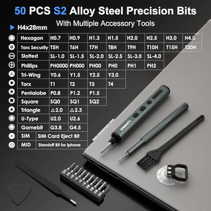 STREBITO Electric Screwdriver, 67 in 1 Mini Electric Screwdriver | 50 S2 Magnetic Bits, 5 Torque Settings, 4 LED Lights, Precision Screwdriver Set for Laptop, Computer & Electronics Repair - color: Standard Black