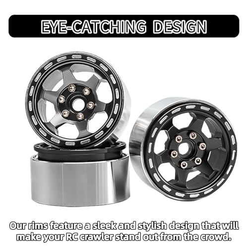 1.9 Beadlock Wheels, 4pcs Black | Aluminum RC Rims Hub with Positive Offset 12mm Hex for 1/10 RC Crawler Axial SCX10 II III 90046 AXI03007 Traxxas TRX4 TRX6 - color: Retro Style-black